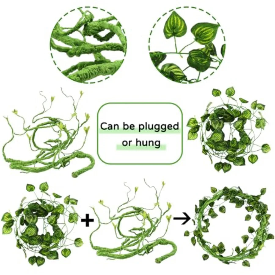 Hanging Artificial Leaves And Reptile Hide For Bearded Dragon And Leopard Gecko