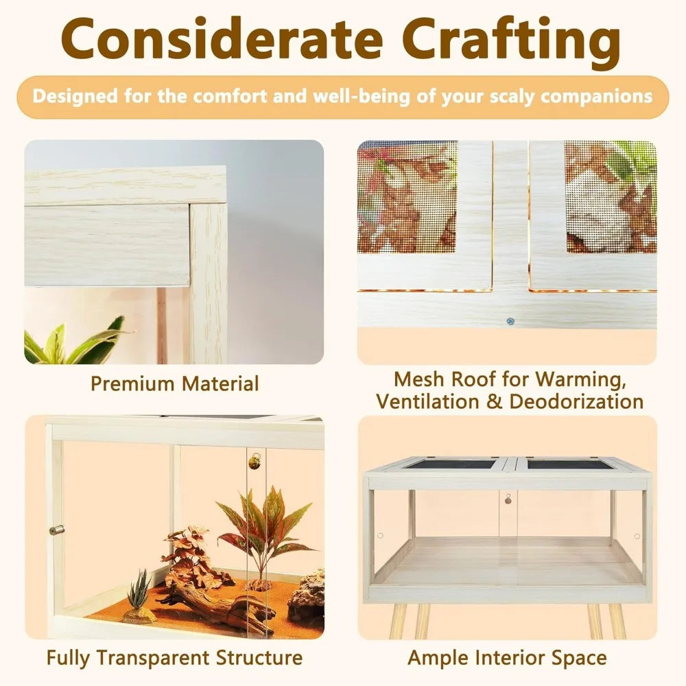 Oak Bearded Dragon Enclosure With Legs 77 Gallon Mesh Lid Stand