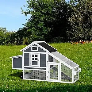 Henhouse 71” Movable Chicken Coop with Wheels for 4-6 Chickens Outdoor Coop with Run and Nesting Box Wooden Duck House