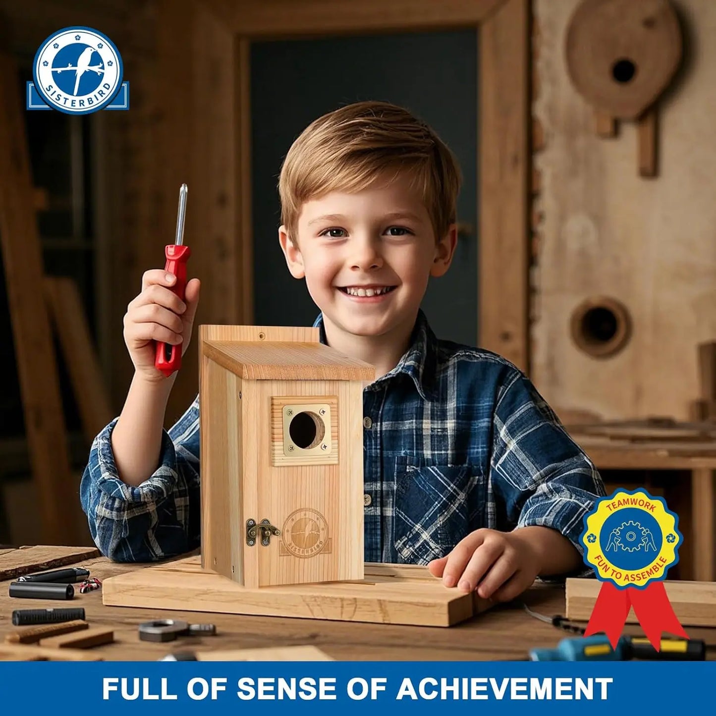 Two Pack Cedar Bird Houses Outdoors With Copper Guard For Bluebirds Wrens