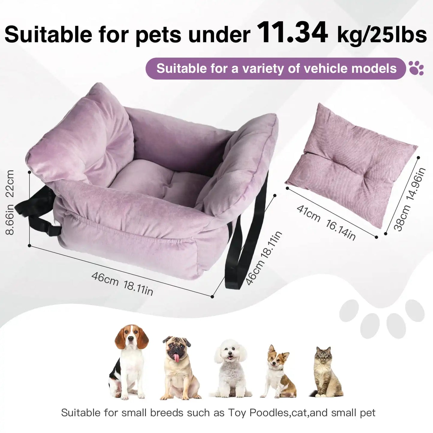 2 In 1 Dog Car Seat Carrier Bag Travel Detachable Handles