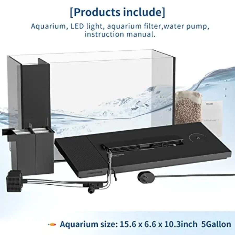 4.5 Gallon Self Cleaning Betta Fish Tank Kit With Built In Filter Adjustable LED Light Water Pump App Controlled