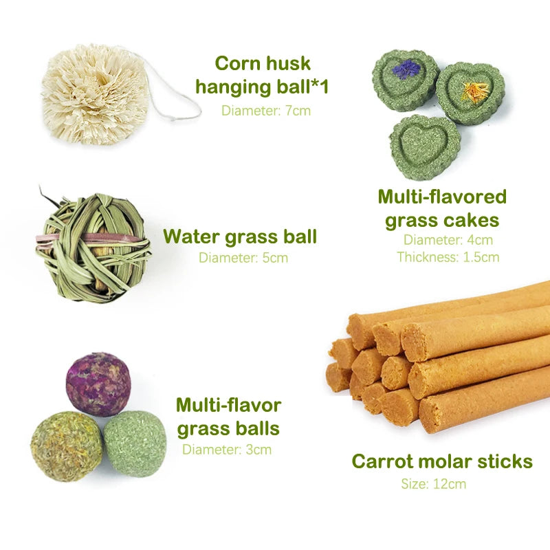 Small Pet Chew Toys Hay Treats For Guinea Pig Rabbit Hamster Gerbil Teeth Cleaning Fun Teething Stick Toy Set
