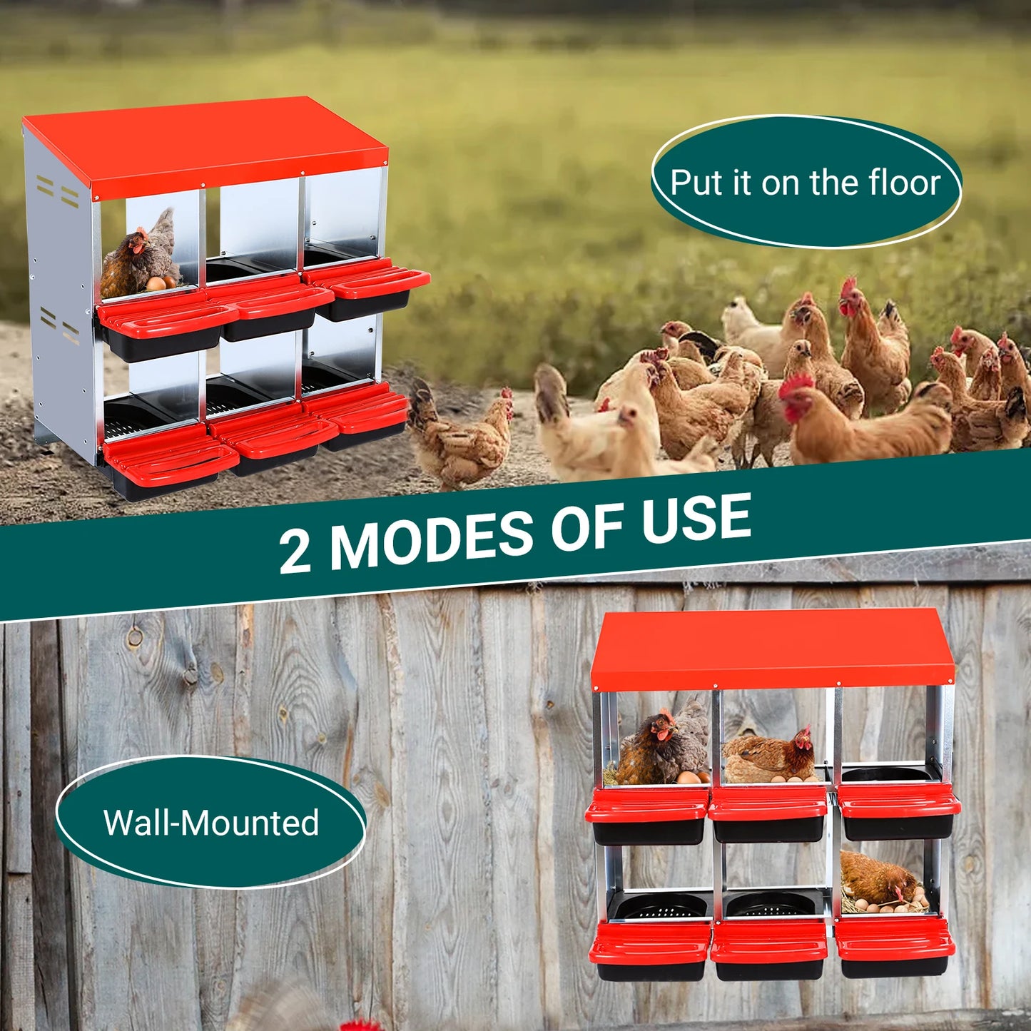 6 Hole Chicken Nest Box Stainless Steel Chicken Laying Box Inclined Nesting Boxes with Bottom Holes for Chickens