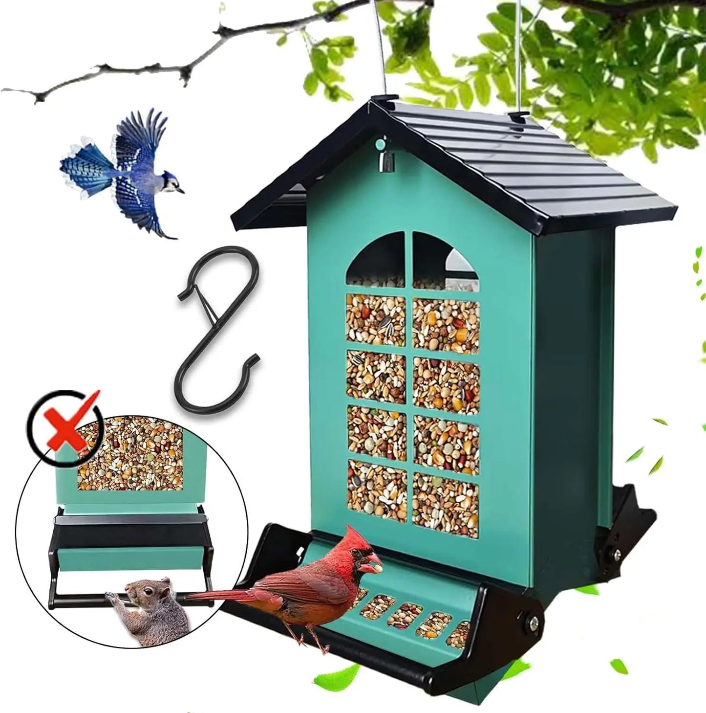 Squirrel Proof Bird Feeder for Outside Large Capacity Seed