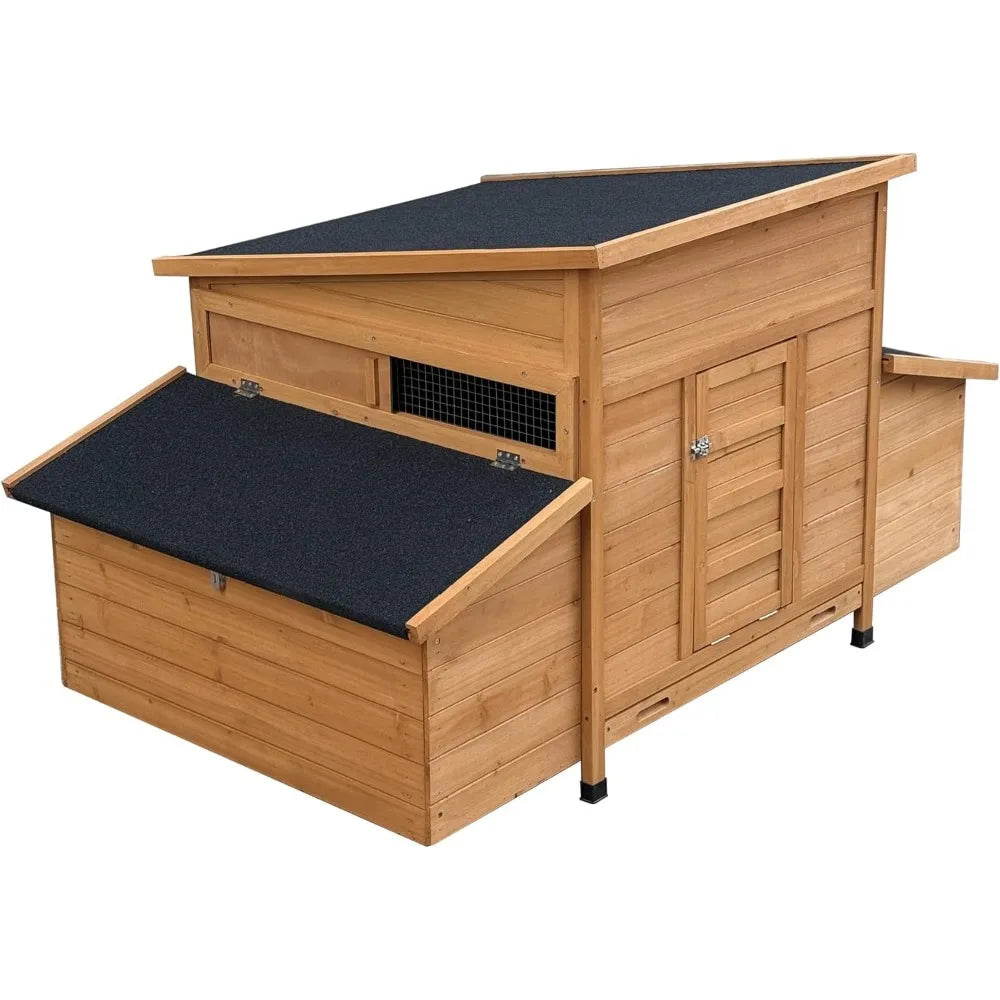 55 Inch Large Wooden Chicken Coop With 6 Nesting Boxes Outdoor Hen House Waterproof Roof