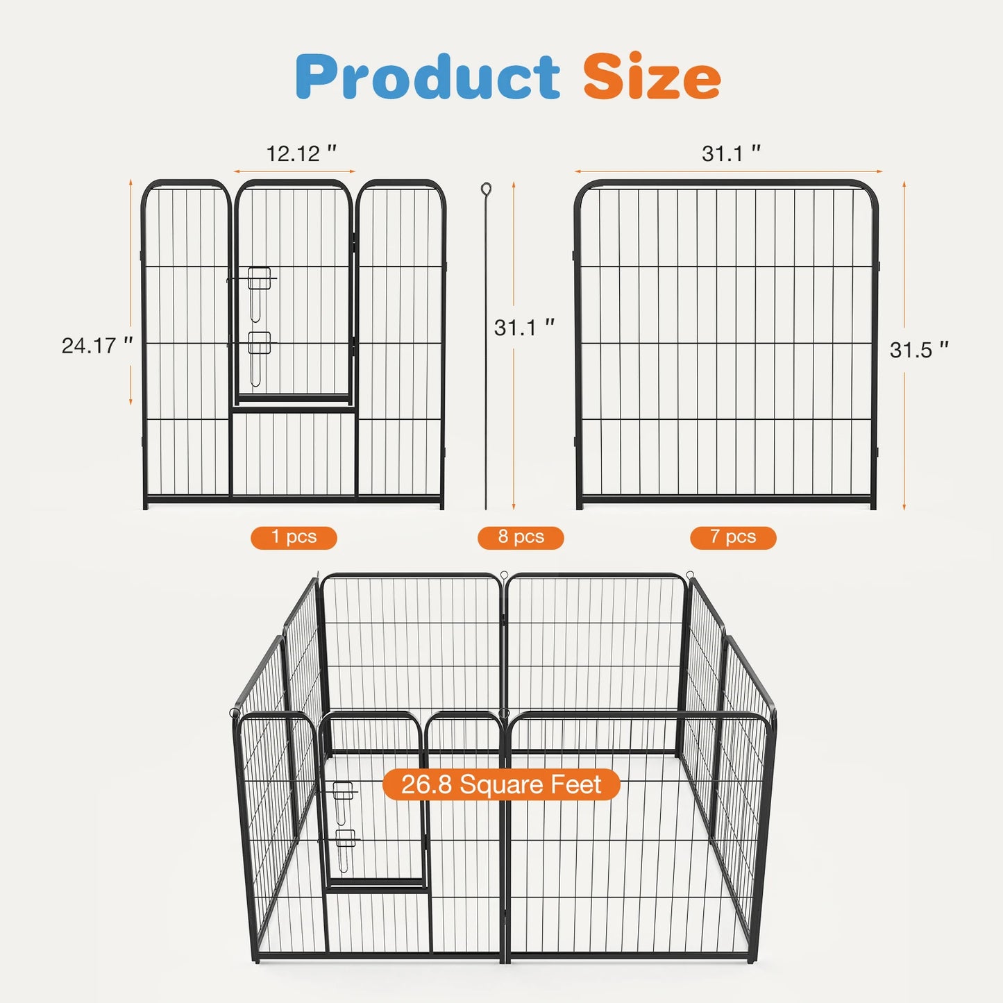 JHK 8 Panel Dog Playpen Indoor Pet Fence Heavy Duty Metal