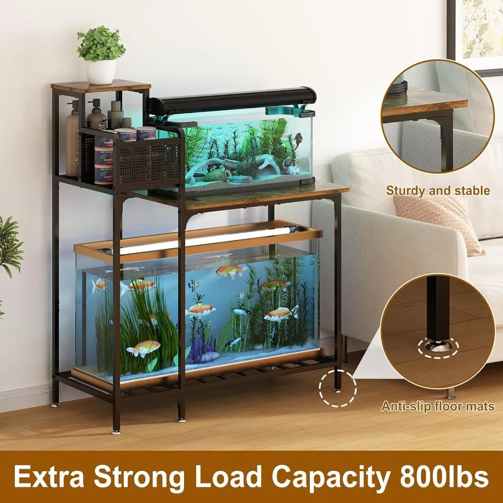 10-20 Gallon Aquarium Stand With Cabinet Storage Black Metal Frame 330 Lbs