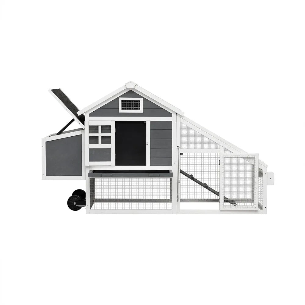 Henhouse 71” Movable Chicken Coop with Wheels for 4-6 Chickens Outdoor Coop with Run and Nesting Box Wooden Duck House
