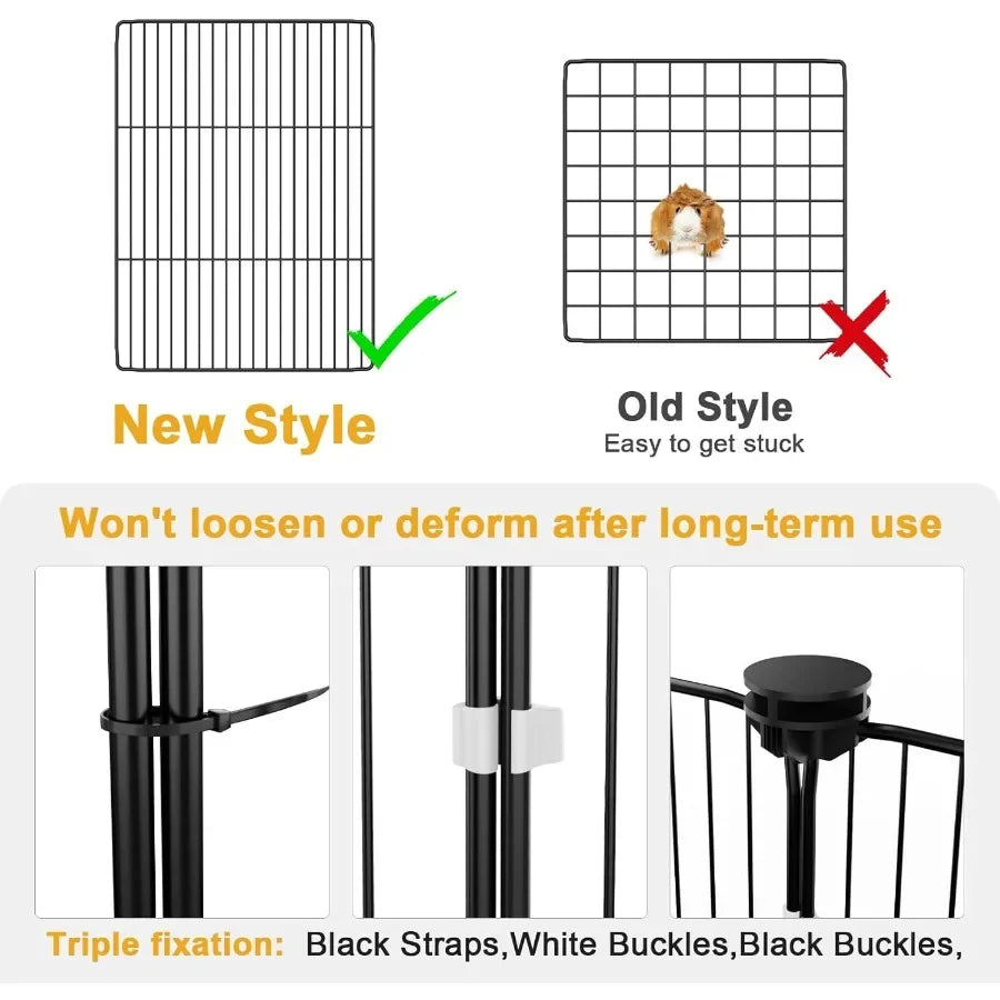 Guinea Pig Cage With Top Cover And 12 Panels Triple Fixing Small Animal Playpen Waterproof PVC Liner OneMotion Hooks