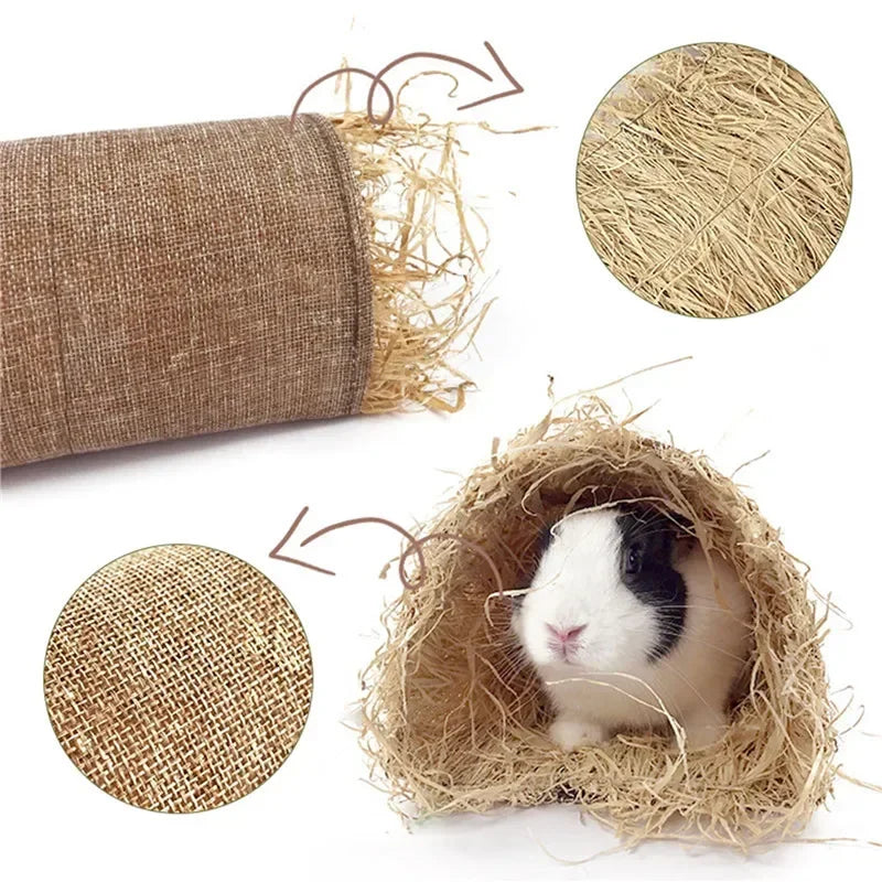 Rabbit Hideaway Toy Grass Straw Bunny Tunnel Hamster Accessories for Guinea Pig Chinchilla Ferret and Rat Cage