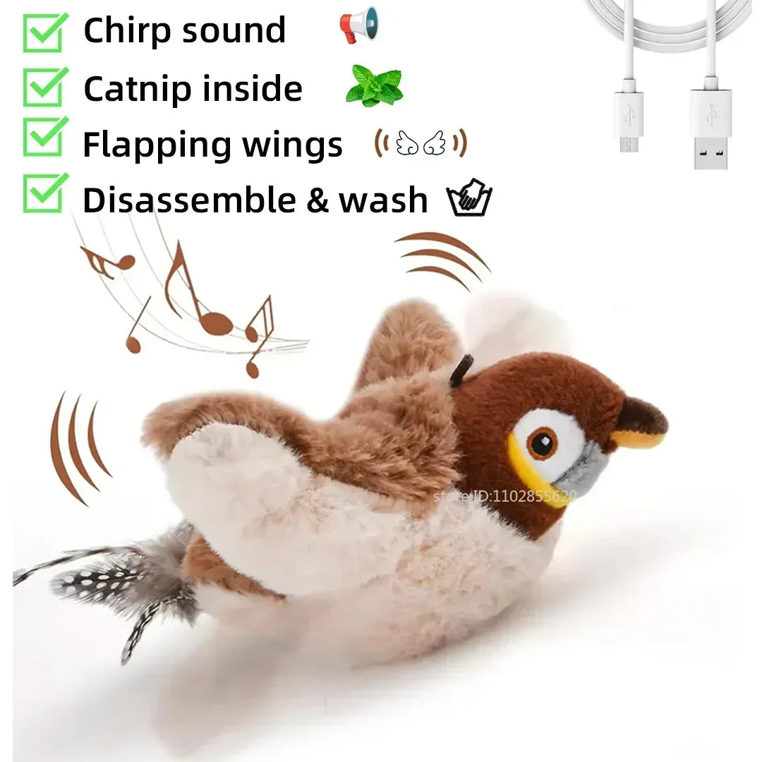 Bird-Shaped Cat Toy Interactive Toys Dog Rechargeable Chirping Flapping Bird Catnip Touch Activated Squeak Plush Toy Pet