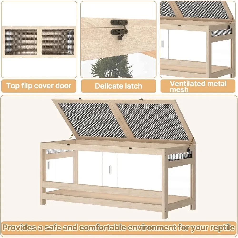 80 Gallon Reptile Enclosure 4x2x2ft Mesh Top With Wood And Acrylic Frame