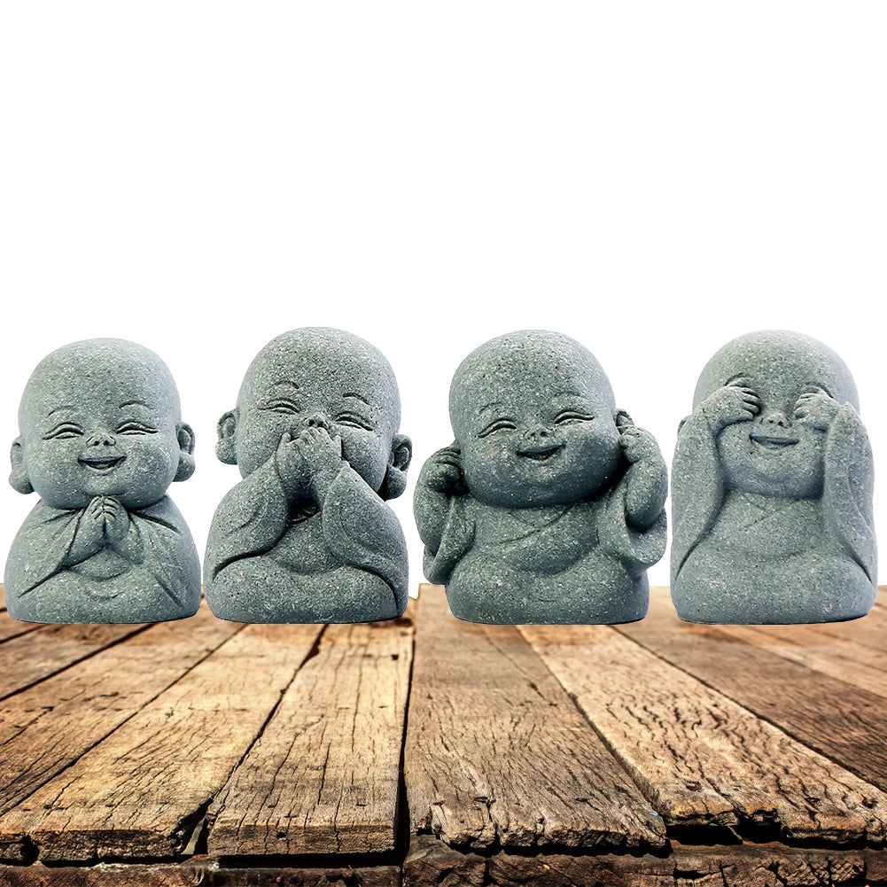 4Pcs Little Monk Figurines Cute Mini Buddha Statues for Home Office Car Decor