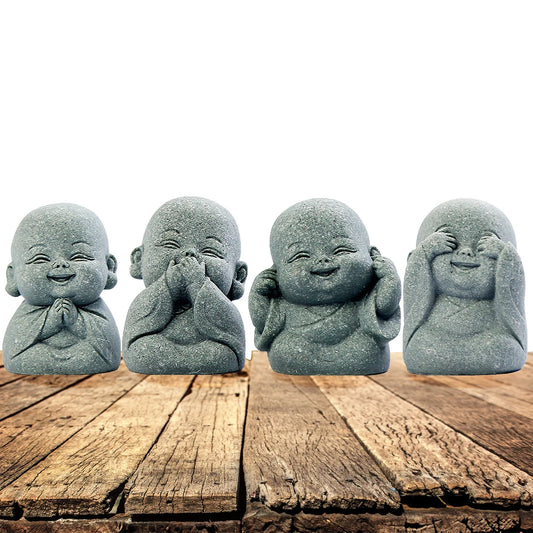 4Pcs Little Monk Figurines Cute Mini Buddha Statues for Home Office Car Decor