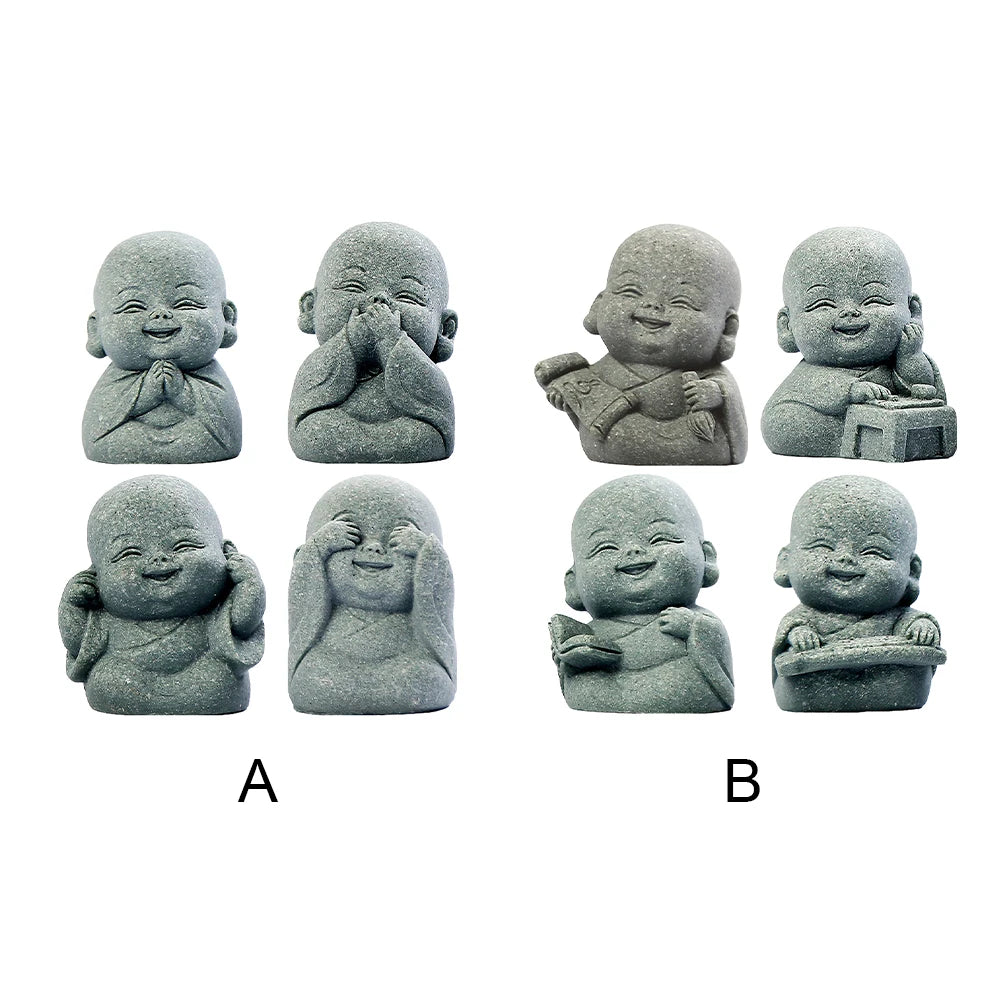 4Pcs Little Monk Figurines Cute Mini Buddha Statues for Home Office Car Decor
