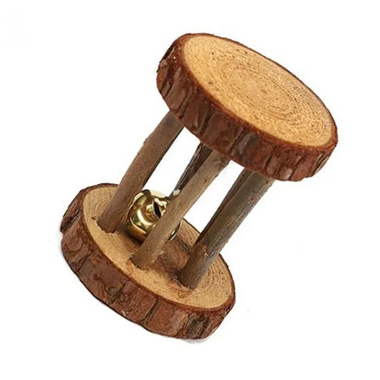 Cute Rabbit Roller Toys Natural Wooden Pine Dumbbells Unicycle Bell Chew Toys for Guinea Pigs and Small Pets