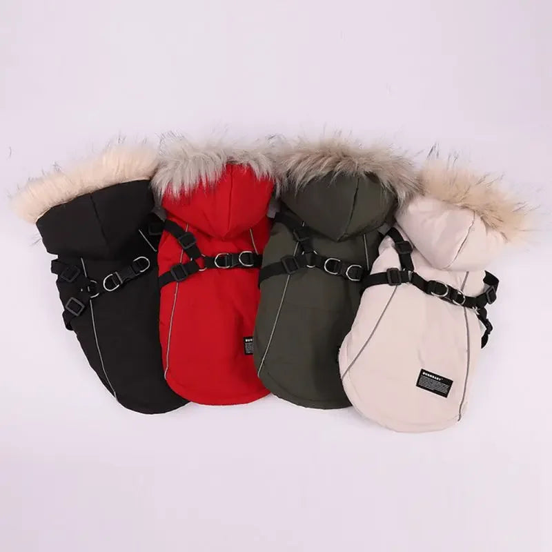Fleece Lined Dog Hoodie With Built In Harness Warm Winter Jacket With Hood For Small And Medium Dogs