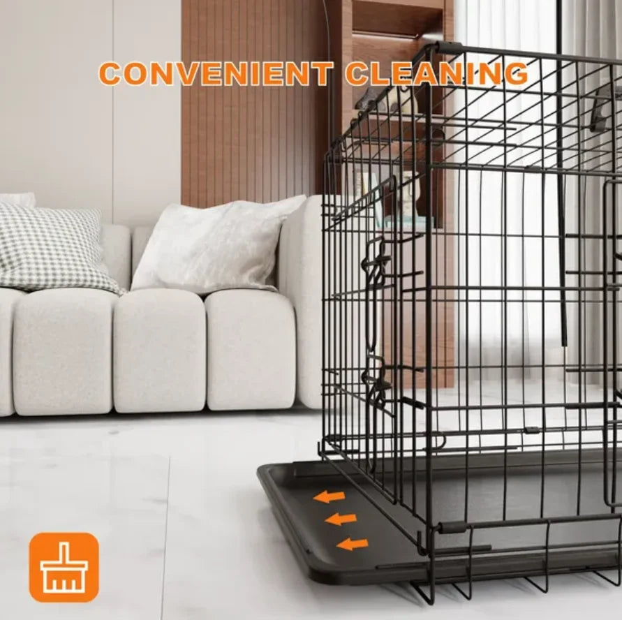 48 Inch Large Dog Cage with Divider and Leak Proof Pan Foldable Double Door Wire Indoor Outdoor Travel Vietnam Made
