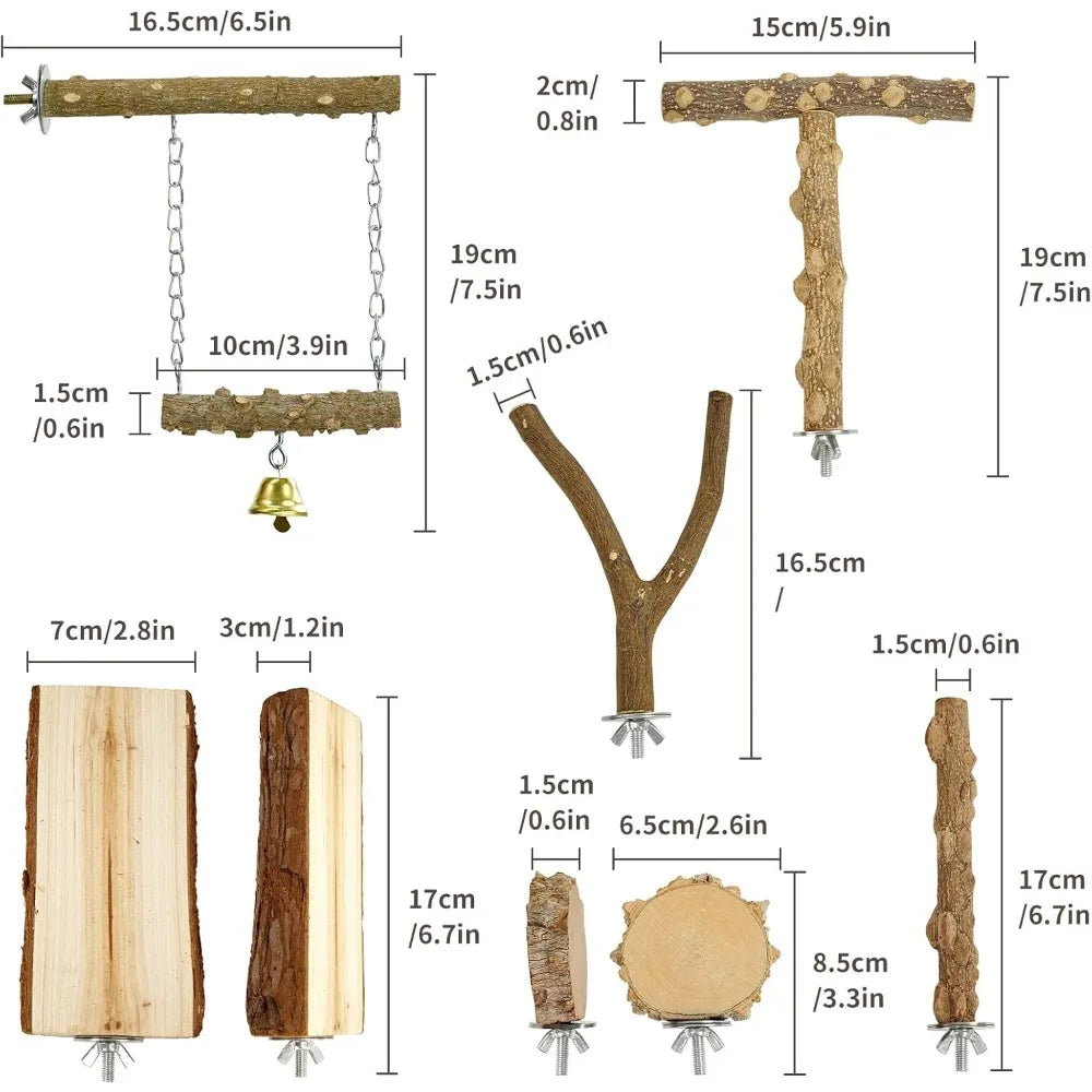6 Pieces Natural Wood Bird Perches Chewing Sticks For Cage Parrot Climbing Standing Branches For Parakeet Cockatiels