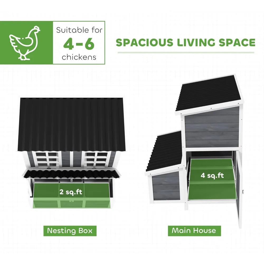 Outdoor Chicken Coop for 4 to 6 Hens with Nesting Area and Waterproof Roof