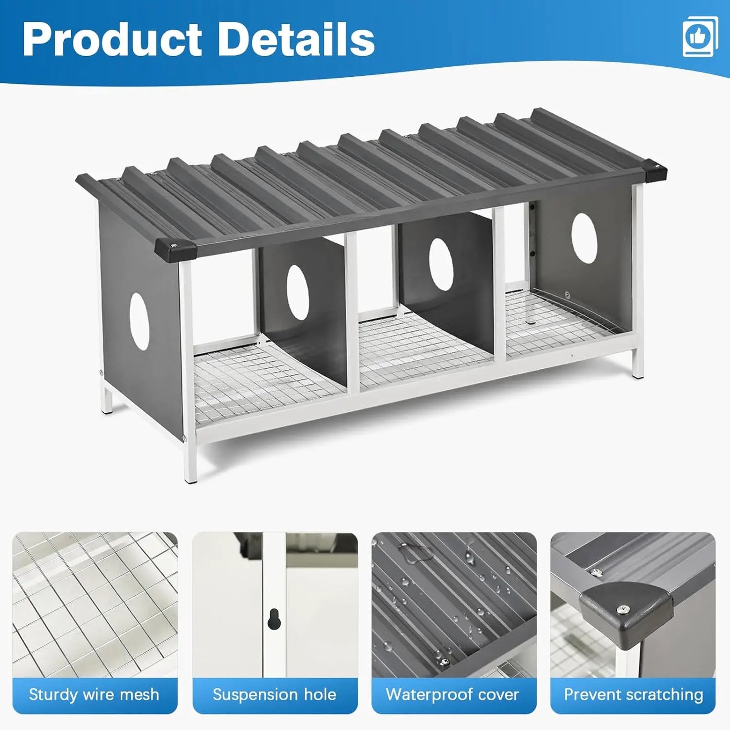 3 Compartments Nesting Box, 3 Rooms Metal Nesting Box Chickens Egg Laying Nest Boxes for Hens
