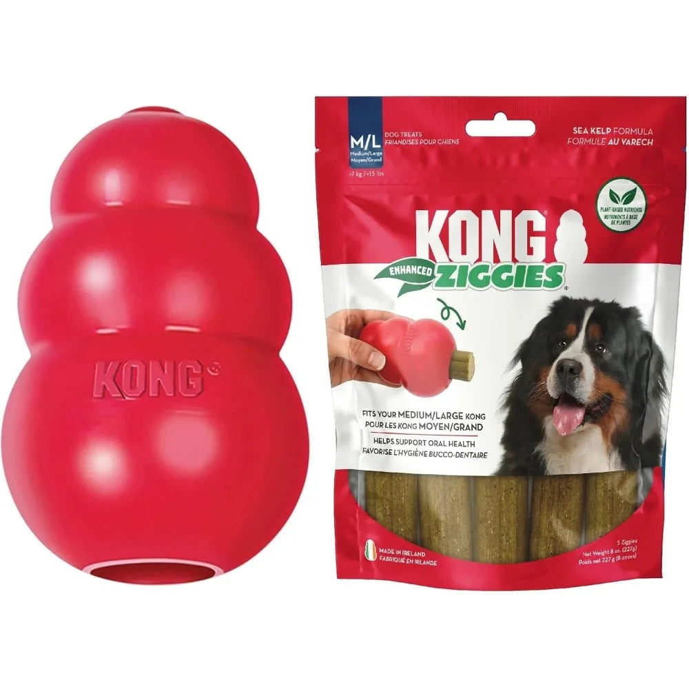 KONG Classic Dog Toy and Enhanced Ziggies Treats Combo Pack