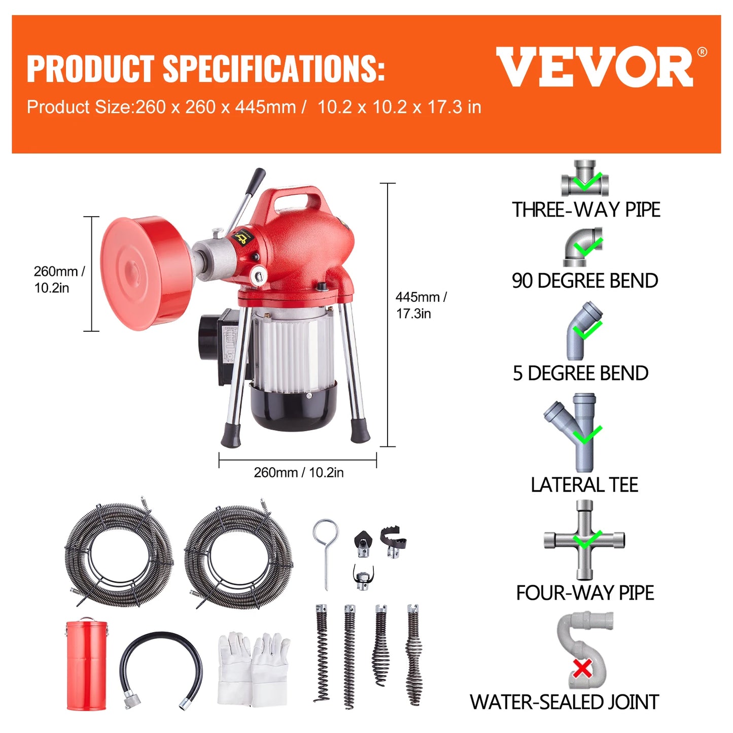 SucceBuy Electric Drain Cleaner Machine 370W 250W Manual Feed Pipe Cleaning Tool Dredge Machine