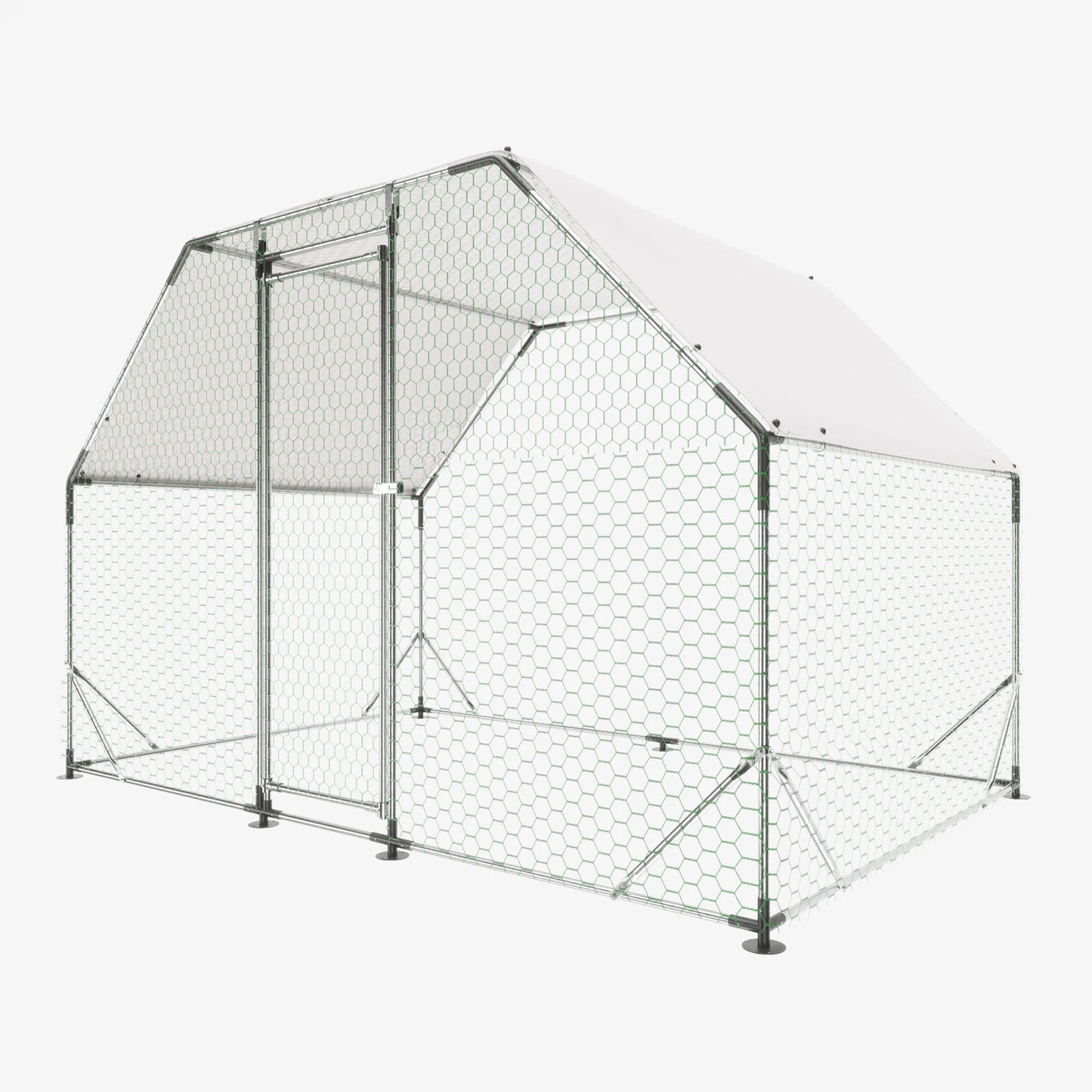 LZBEITEM 9.94 ft x 6.46 ft x 6.36 ft Metal Large Chicken Coop Walk-in Poultry Cage Run Flat Shaped with Waterproof Cover