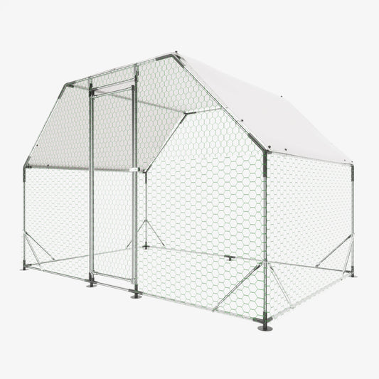 LZBEITEM 9.94 ft x 6.46 ft x 6.36 ft Metal Large Chicken Coop Walk-in Poultry Cage Run Flat Shaped with Waterproof Cover