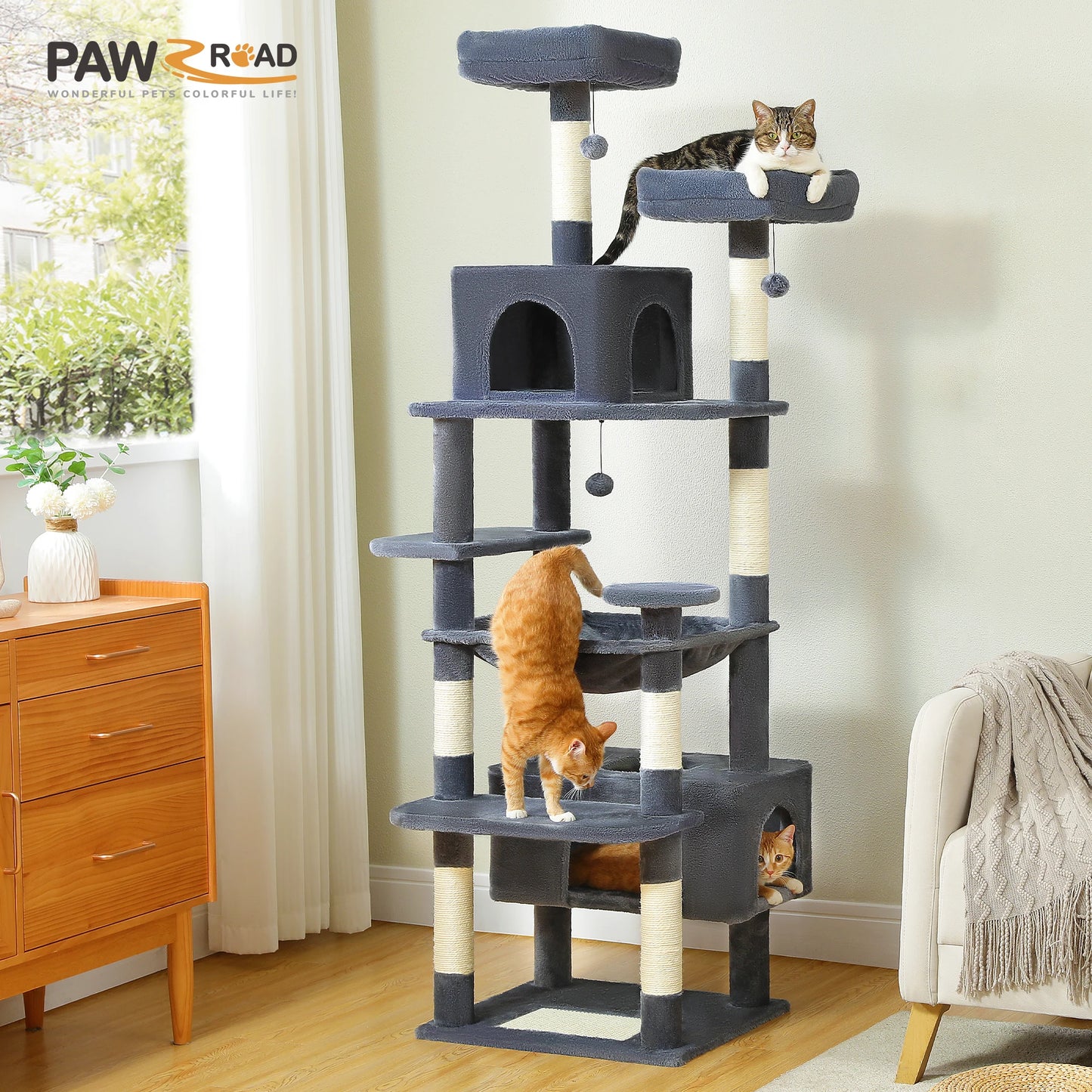 184cm Large Cat Tree For Indoor Cats With Scratching Posts