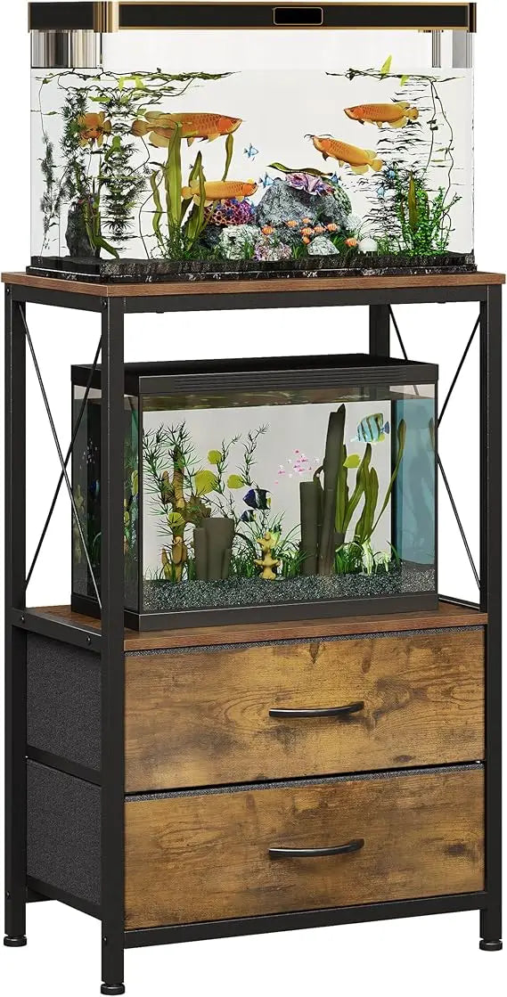 10 Gallon Aquarium Stand With 2 Tier Shelf And 2 Drawers Heavy Duty Metal Frame