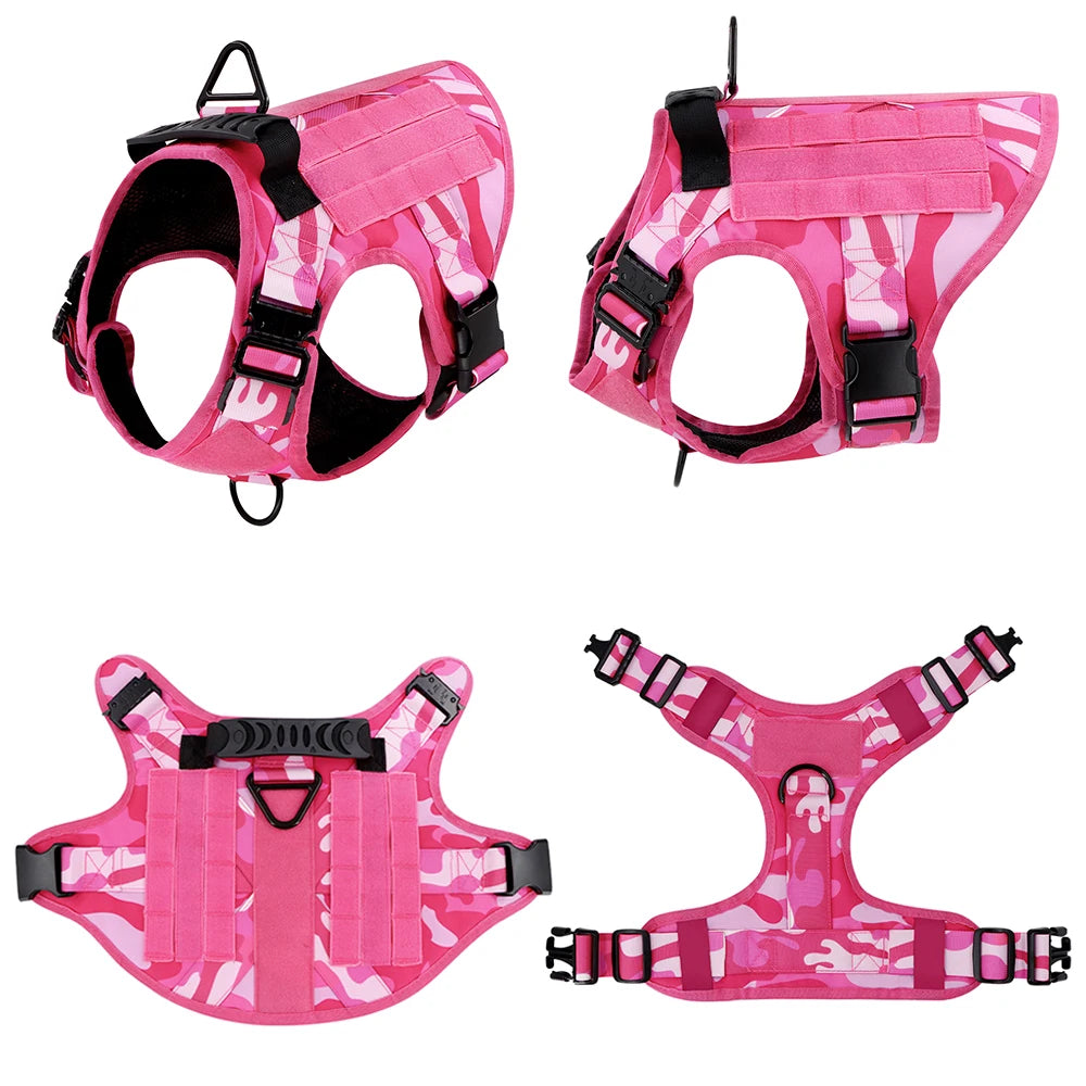 Military Pink Camouflage Adjustable Dog Harness Large Dogs