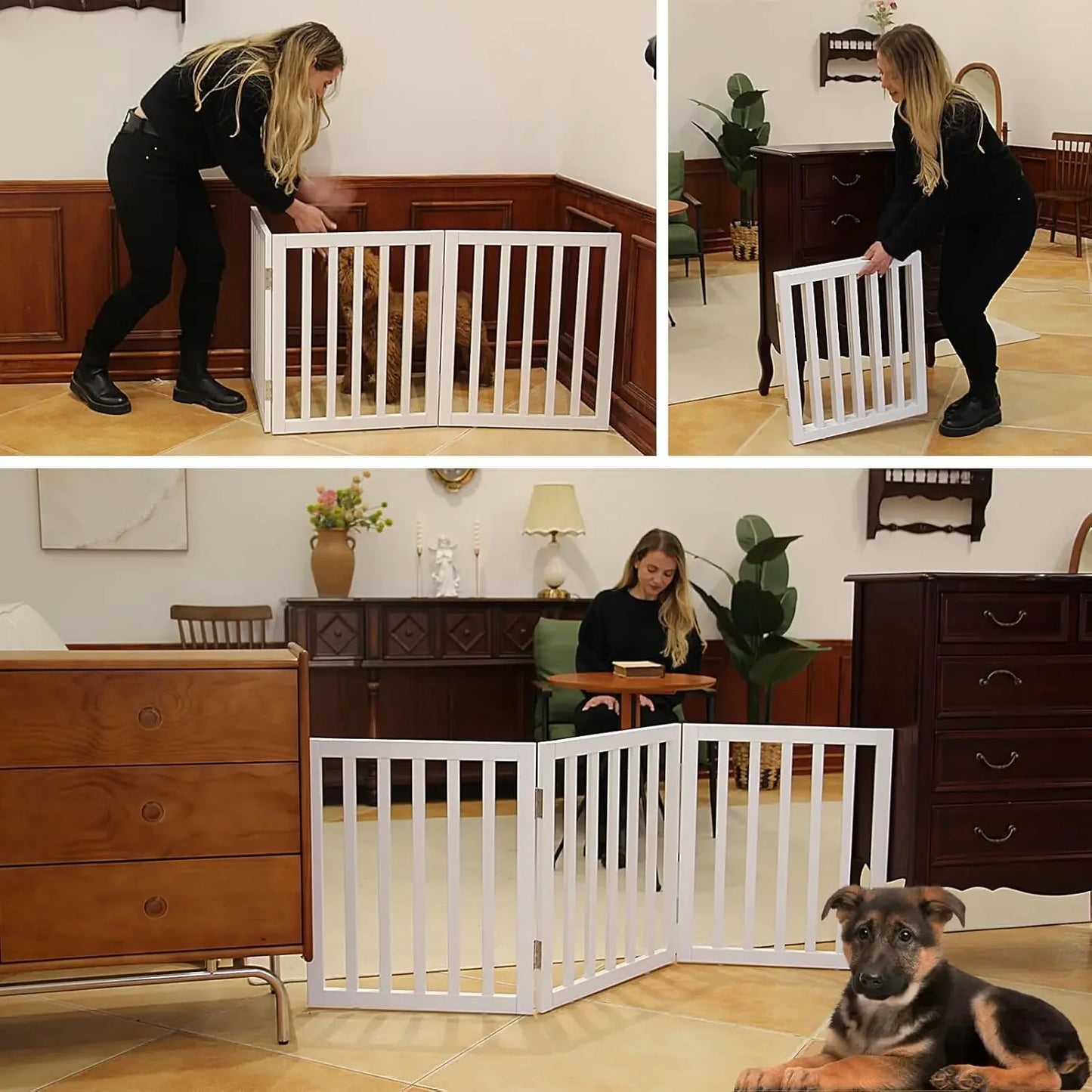 Dog Gate Indoor Freestanding Wooden Pet Fence for Home