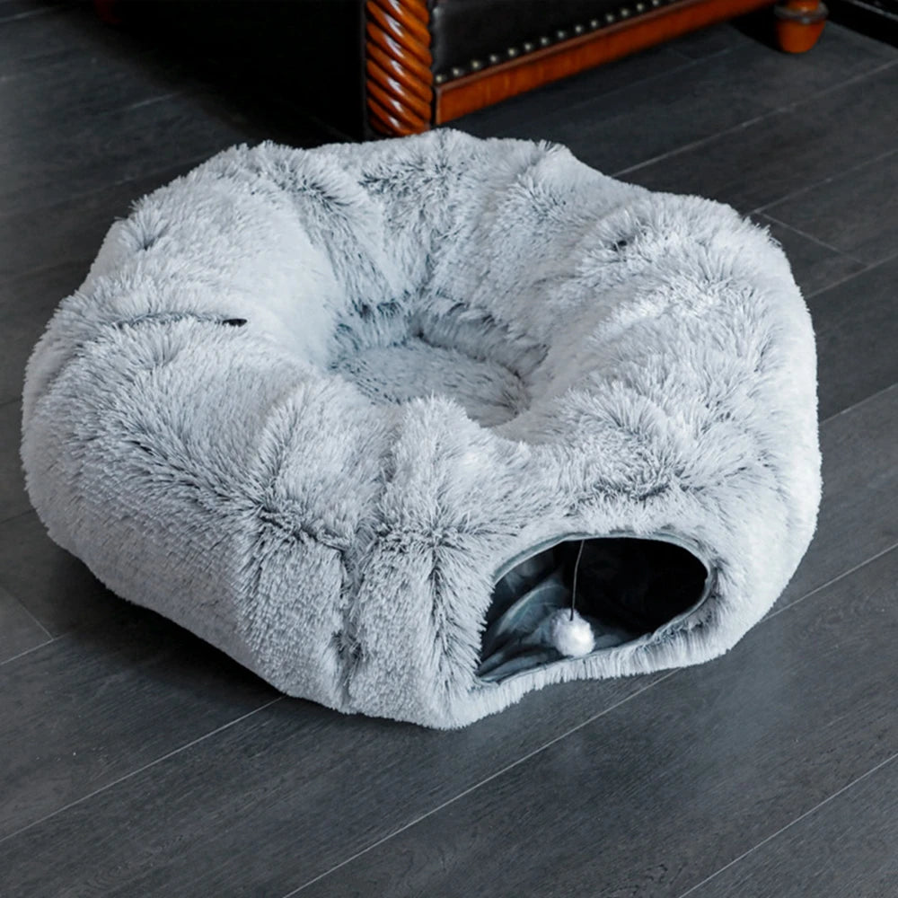 Cat Tunnel Bed with Mat Big Tube Playground Toy Soft Plush Material Non Slip for Kitten Cat Puppy Playing 84cm