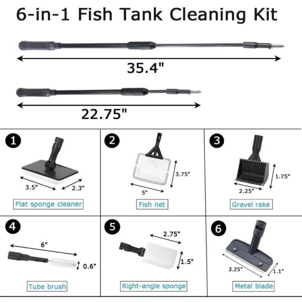 Aquaneat 6 in 1 Fish Tank Cleaning Tools Adjustable Handle