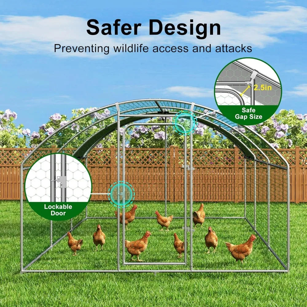 Large Metal Chicken Coop with Waterproof Cover for Outdoor Walk-In Poultry Cage and Run for Hens Rabbits and Ducks