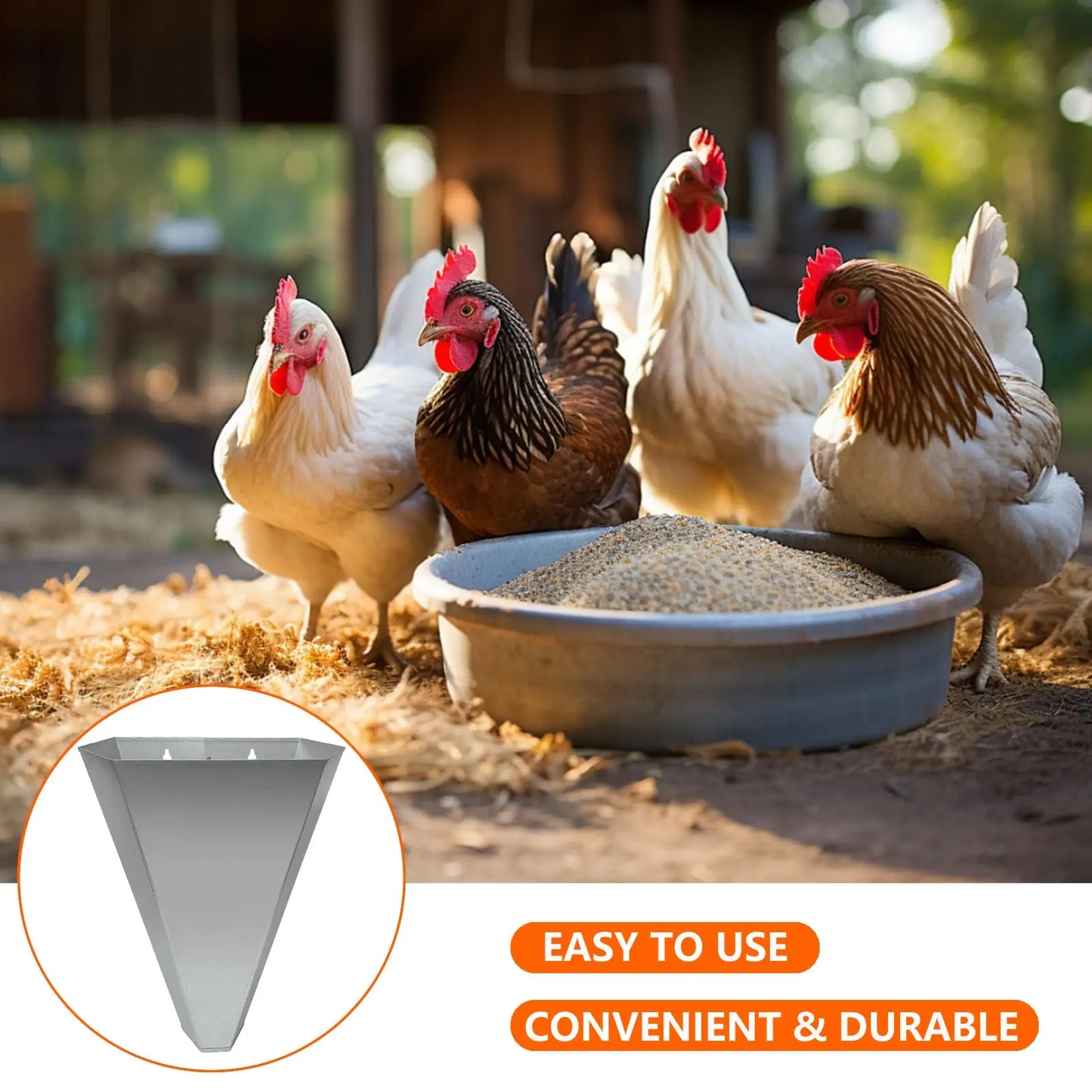 Galvanized Steel Poultry Restraining Cone Large Chicken Cones for Layers Broilers and Turkeys Up to 8 Pounds Flat Back