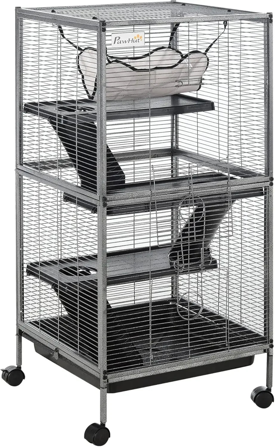 Metal Small Animal Cage Rolling Big For Ferret Chinchilla Sugar Glider With Hammock And 4 Tiers Removable Tray