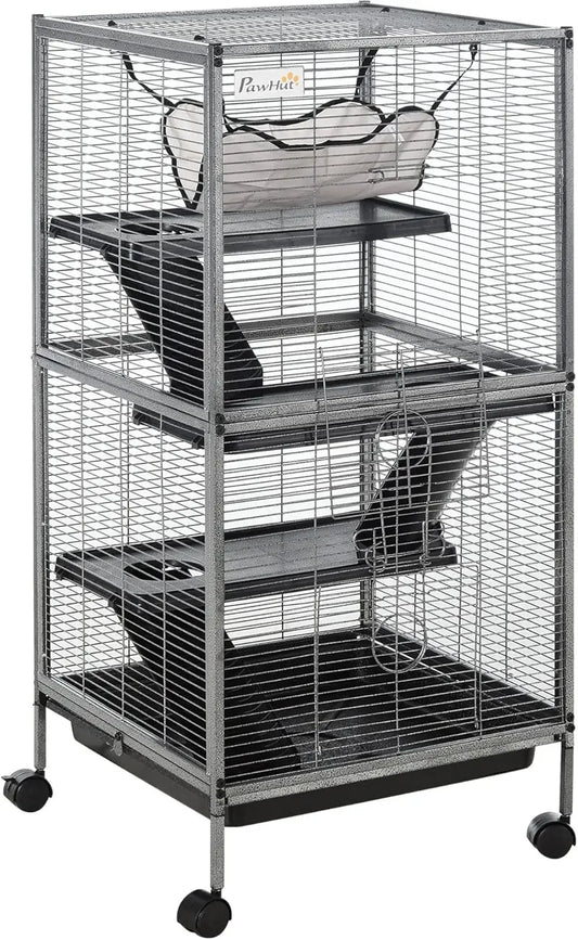 Metal Small Animal Cage Rolling Big For Ferret Chinchilla Sugar Glider With Hammock And 4 Tiers Removable Tray