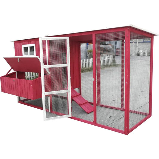 87 Inch Wood Hen House Outdoor For Four To Eight Chickens