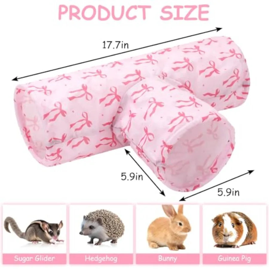 Guinea Pig Tunnel 3 Way Washable Hideout Pink Bow Foldable