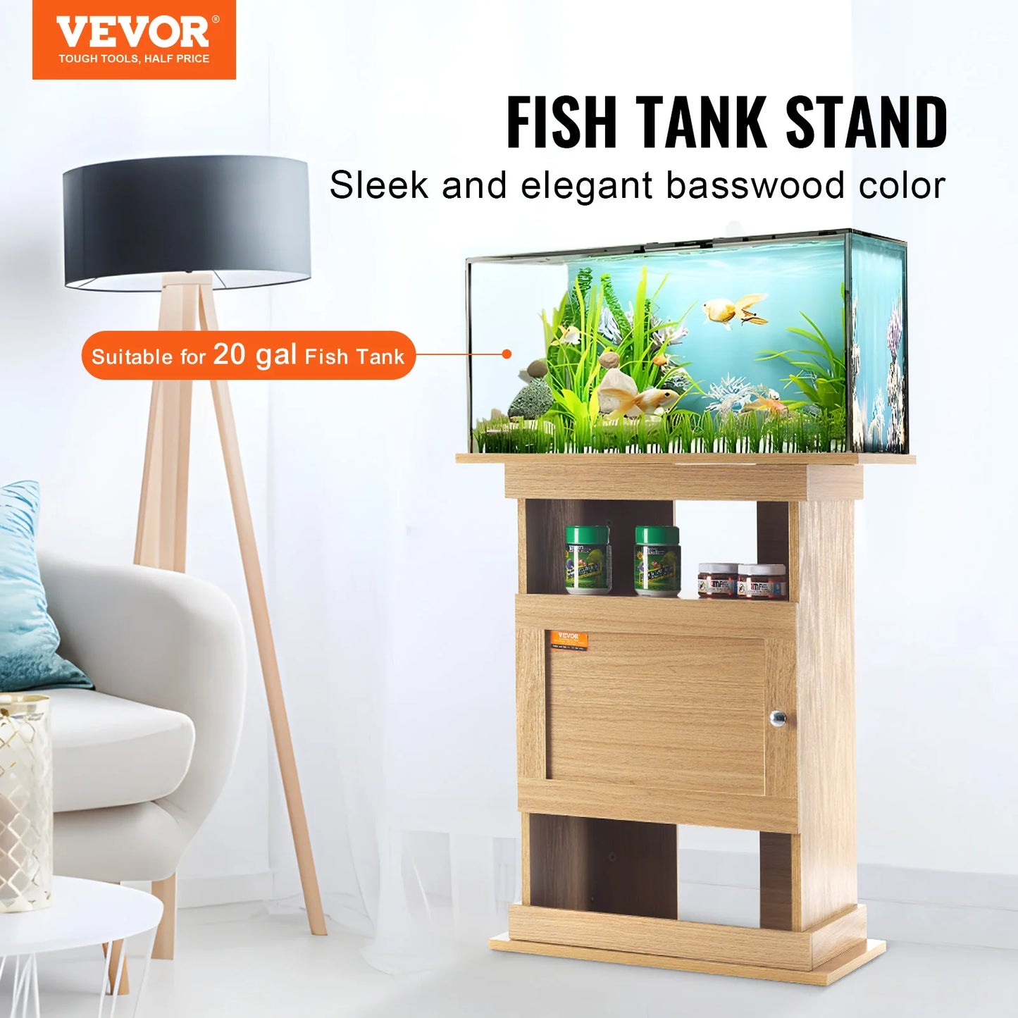 VEVOR Aquarium Stand for 20 Gallon Fish Tank 25.2 x 15.7 x 28.3 Inch MDF Turtle Tank Stand with 167.6 lbs Load Capacity