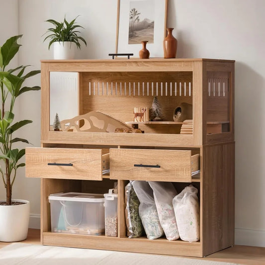 Large Hamster Cage with Storage Cabinet and Drawer Spacious Habitats with View Acrylic Panels Easy Assembly Indoor Use