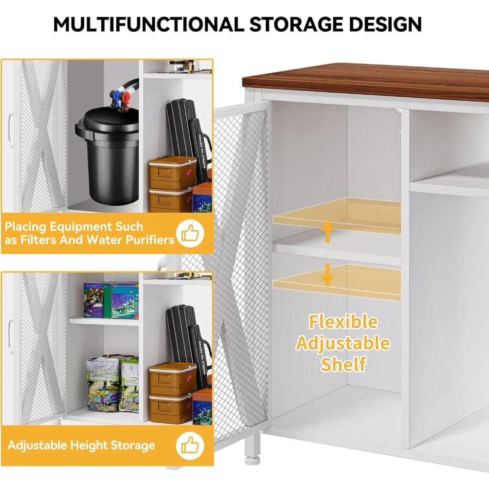 40 To 50 Gallon Aquarium Stand With Power Outlets And Cabinet Storage LED Light