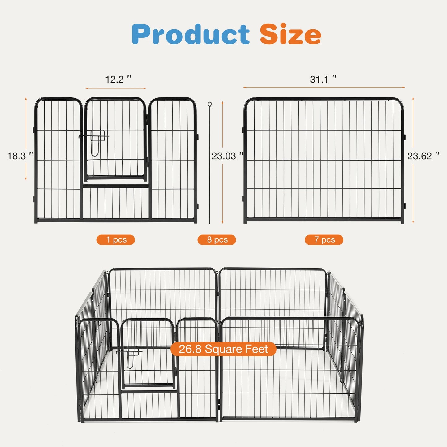 JHK 8 Panel Dog Playpen Indoor Pet Fence Heavy Duty Metal