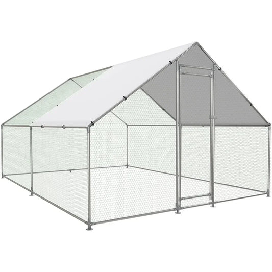 Large Metal Chicken Coop Walk In Poultry Cage with Water Resistant and Anti UV Cover for Ducks Rabbits and Cats Outdoor