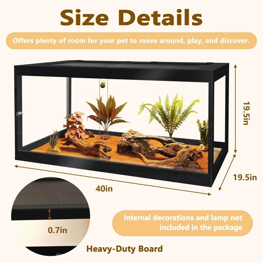 60 Gallon Prolee Reptile Enclosure With Metal Mesh Roof And Lockable Door Black