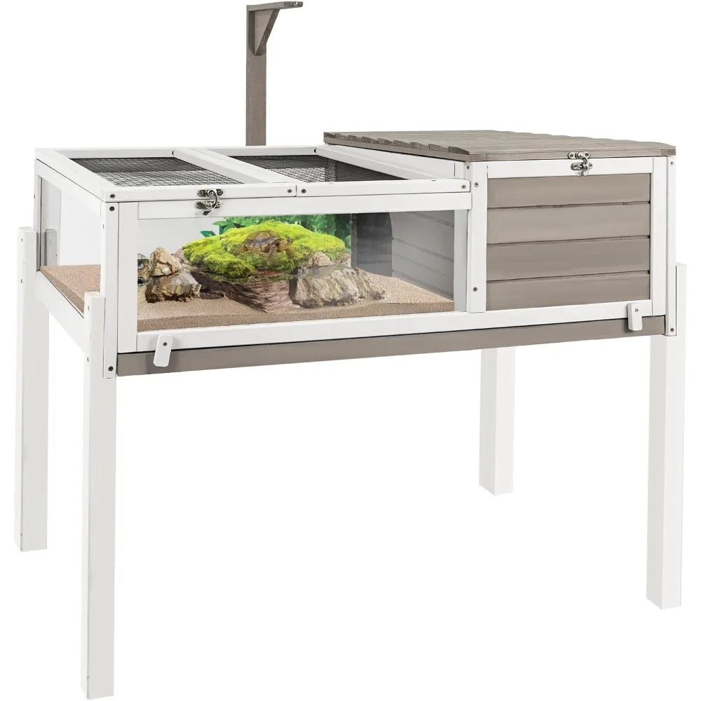 Large Wooden Tortoise Habitat Enclosure with No Leaking Tray Indoor and Outdoor Reptile Cage for Small Animals