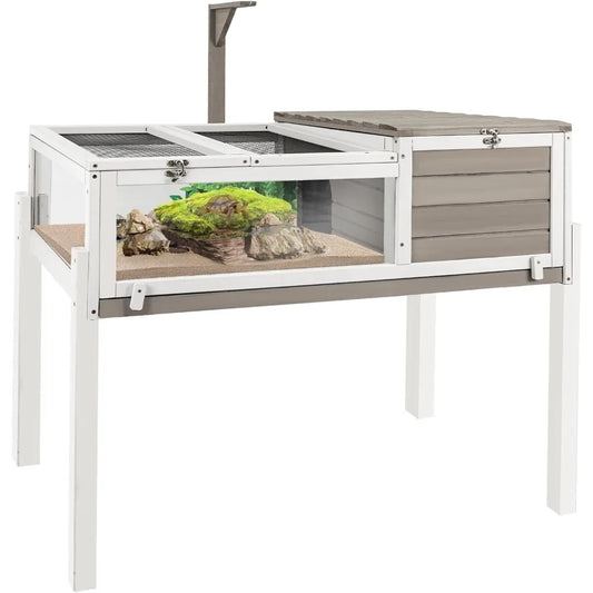 Large Wooden Tortoise Habitat Enclosure with No Leaking Tray Indoor and Outdoor Reptile Cage for Small Animals